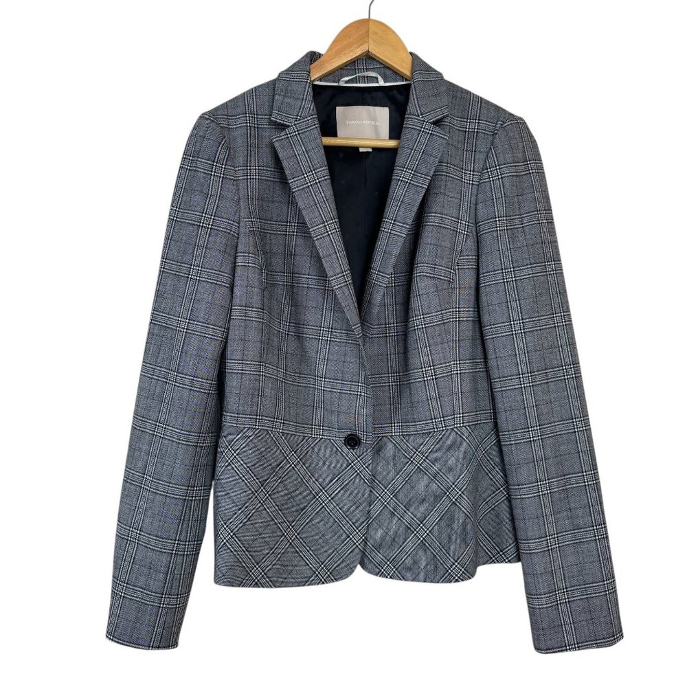 Banana Republic Black White Plaid Blazer Wool Women's 10 Career Classic Preppy